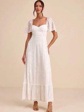 Lulus Tailor Made For You White Jacquard Lace-Up Maxi Dress size S